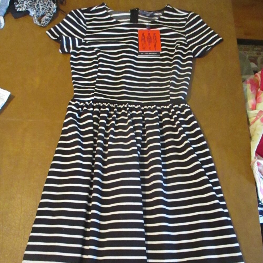 NEW Peter Som for Design Nation Black & White Striped Short Sleeve Dress, XXS